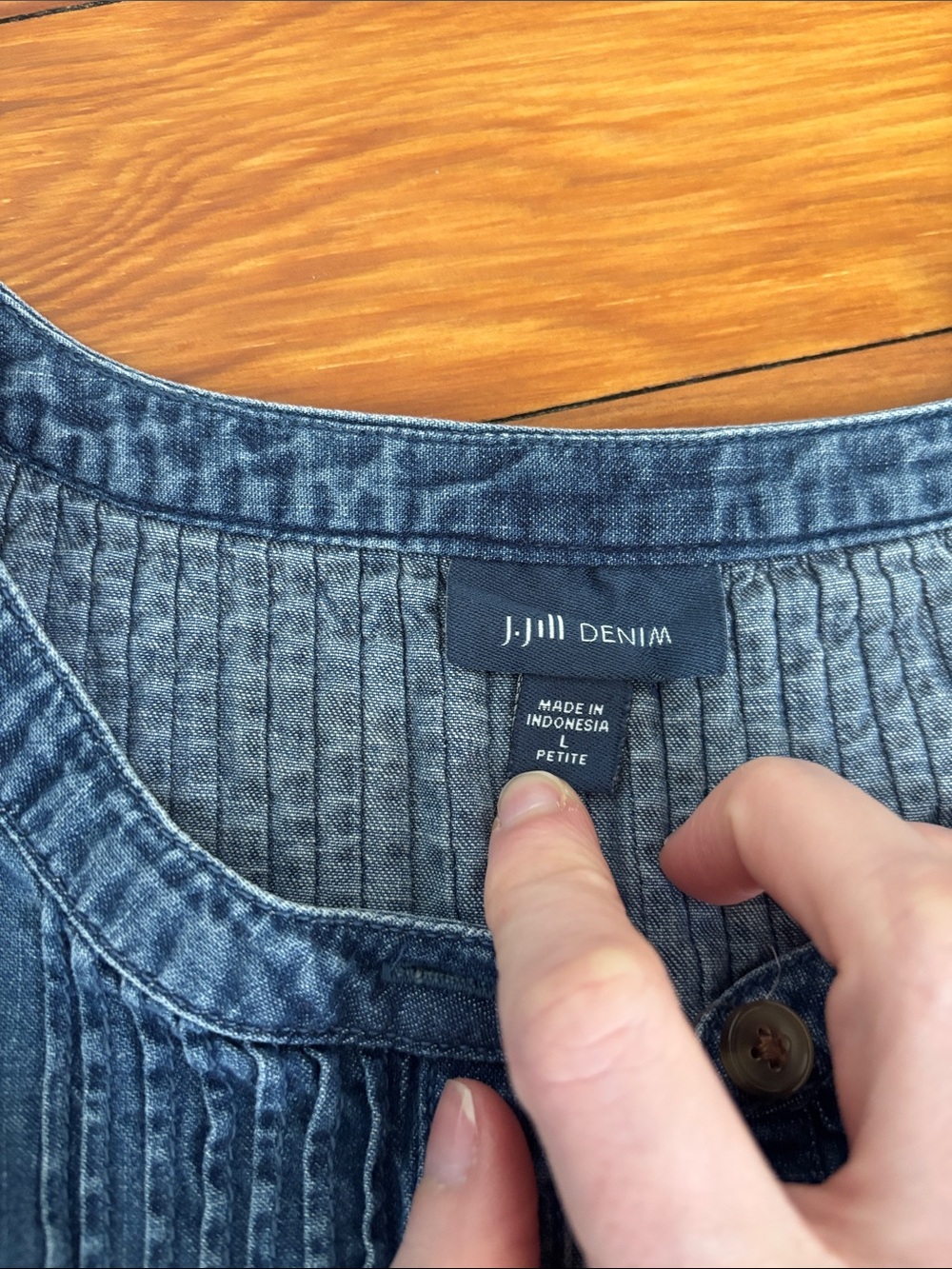 J. Jill Blue Denim Button-Front Peasant Top - Picture 2 of 6